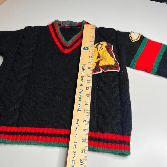 Gucci Wool Sweater XS Black Red Green Logo Patch Italy Made Pullover Preppy - Picture 3 of 12
